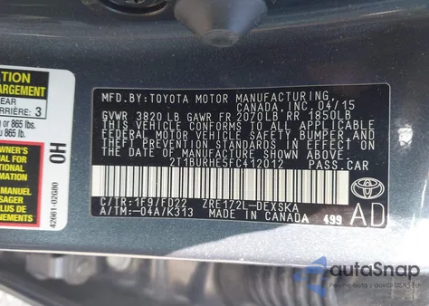 2015 Toyota Corolla S Plus z USA, uszkodzony, nr VIN 2T1BURHE5FC412012